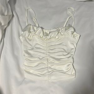 Urban Outfitters Kelsey Ruched Cropped Cami White Extra Small